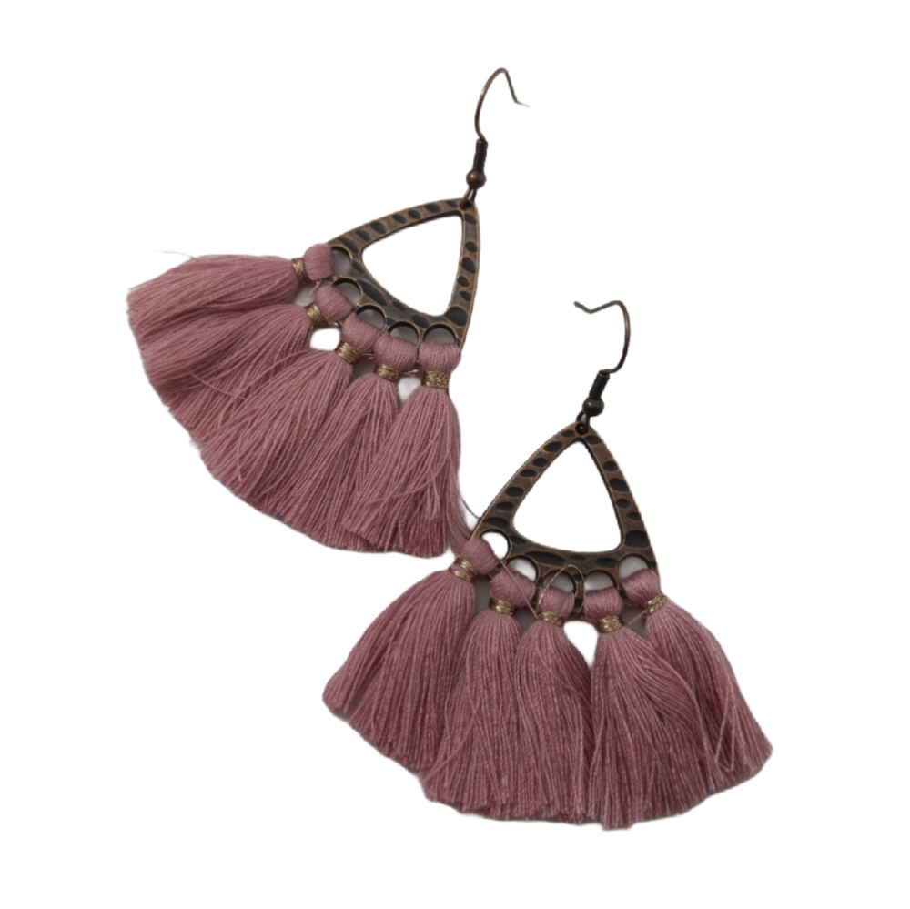 Bronze Pink Tassel Earrings